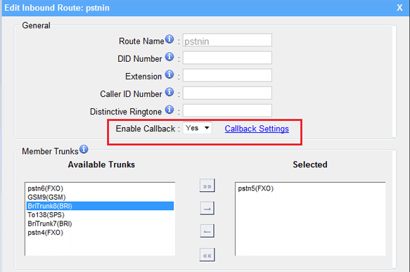 Inbound Route editing page