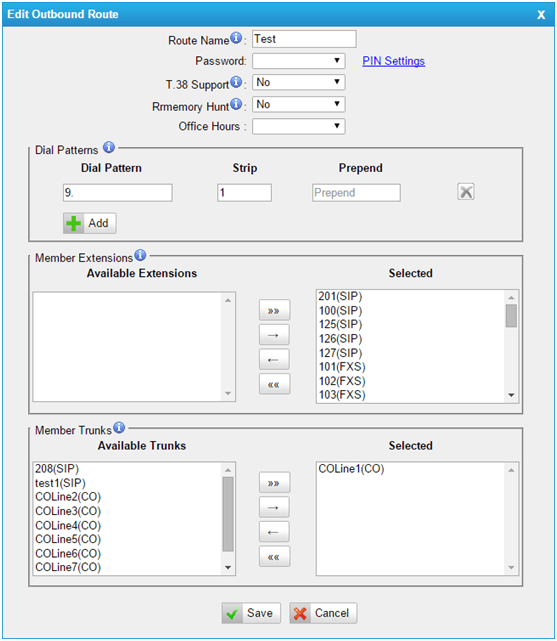 Edit Outbound Route