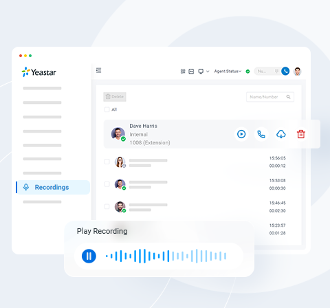 call recording interface in Yeastar phone system