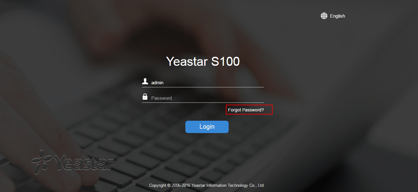 S100 VoIP PBX Login Page