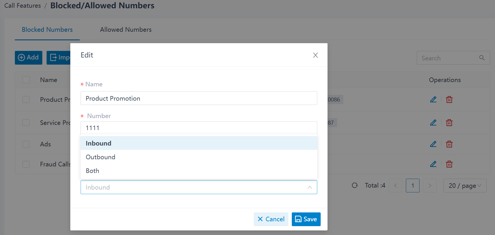 Yeastar phone system provides 3 types of blocklist