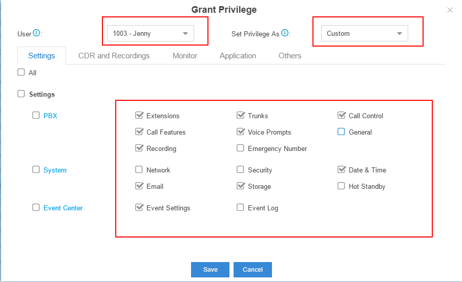 Grant Privilege to A Custom User by Checking the Boxes