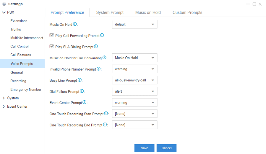 Voice Prompt Settings on Yestar PBX