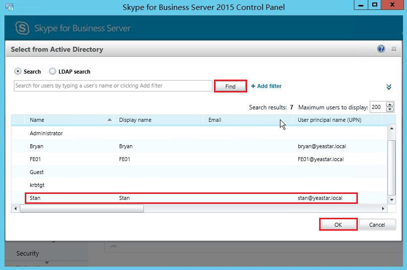 Enable user for Skype for business Server 2015