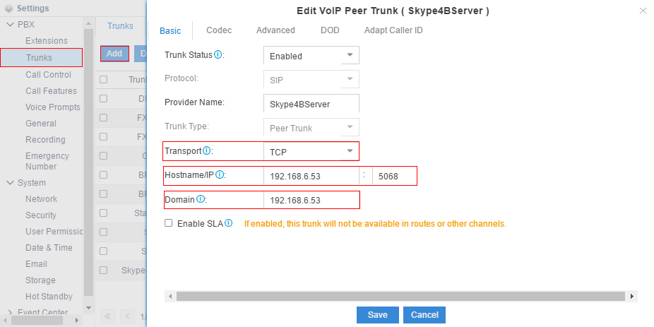 Edit Peer Trunk on Yeastar S-Series VoIP PBX