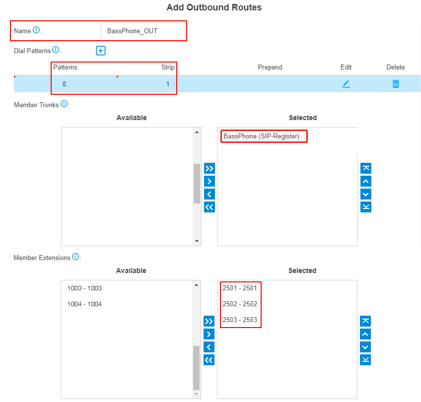 BassPhone add outbound routes