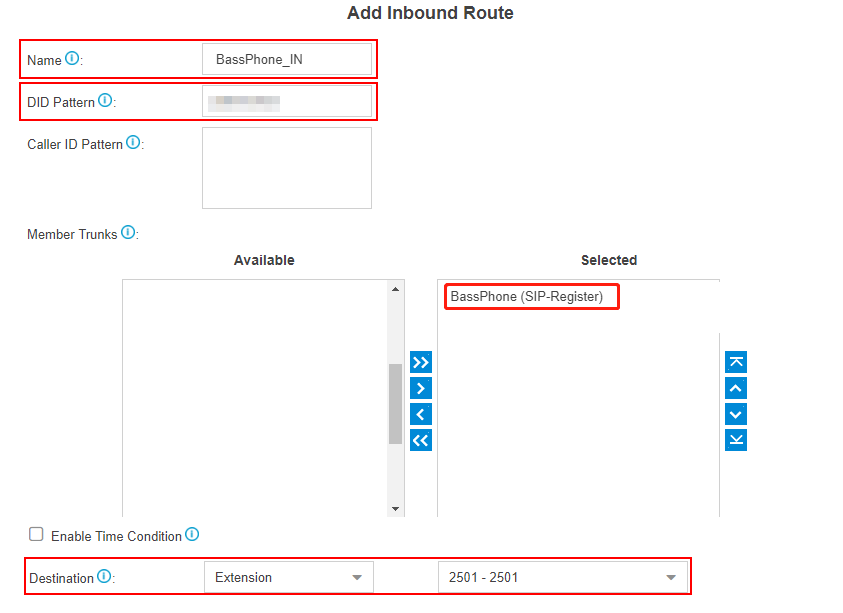 BassPhone add inbound routes