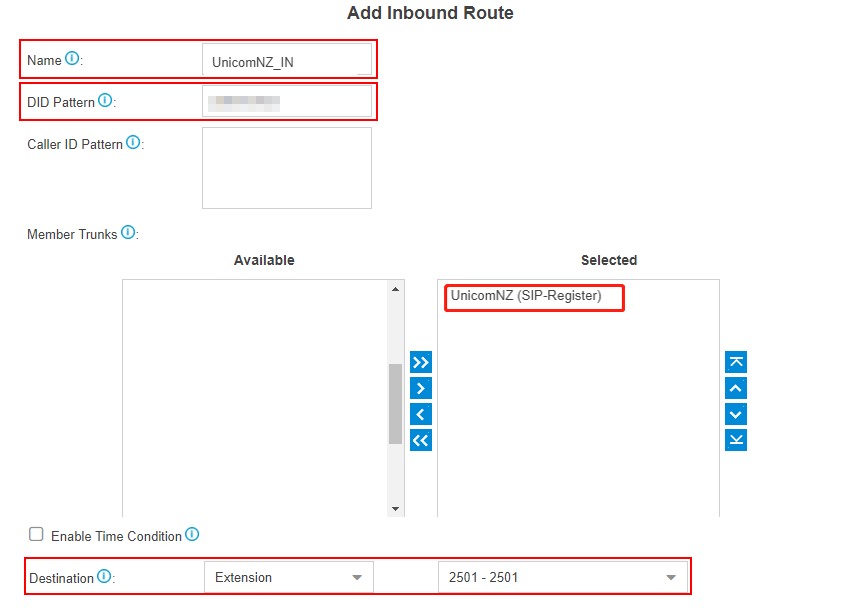 UnicomNZ add inbound route