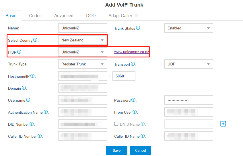 UnicomNZ add sip trunk cloud