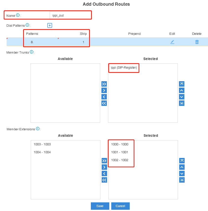 ippi outbound route configuration