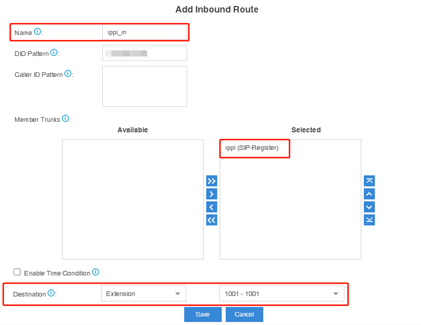 ippi inbound-route configuraion
