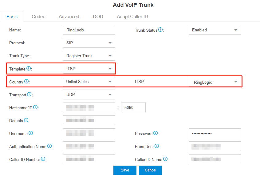 ringlogix add sip trunk