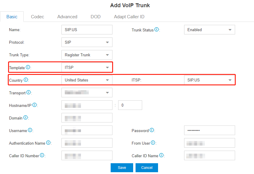 sipus add s trunk