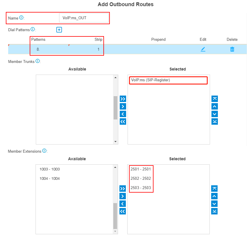 VoIP.ms add outbound route