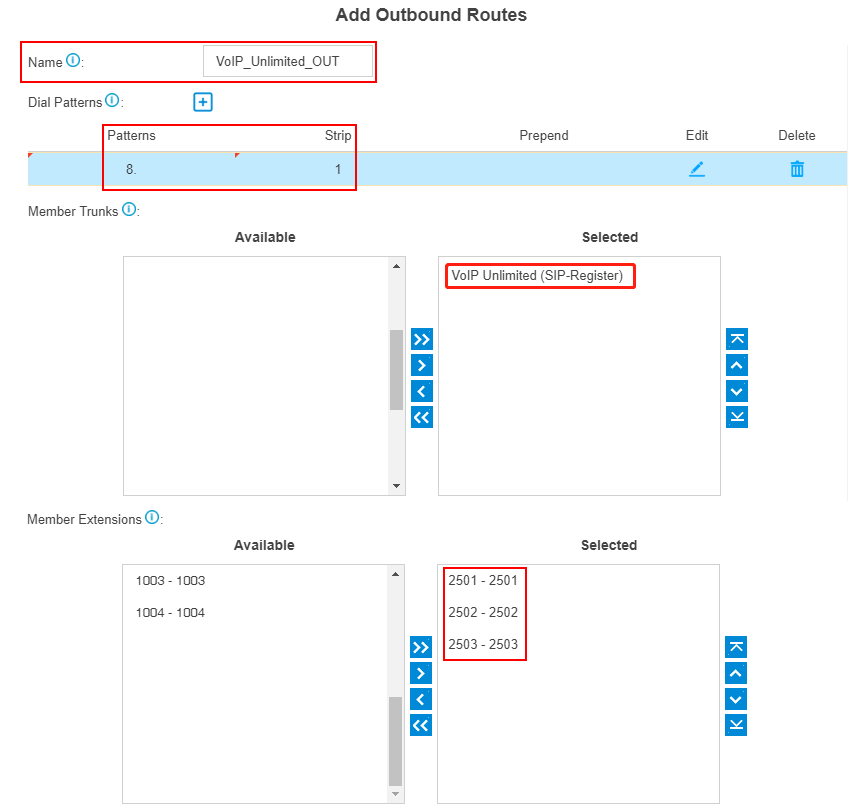 voipunlimited add outbound route