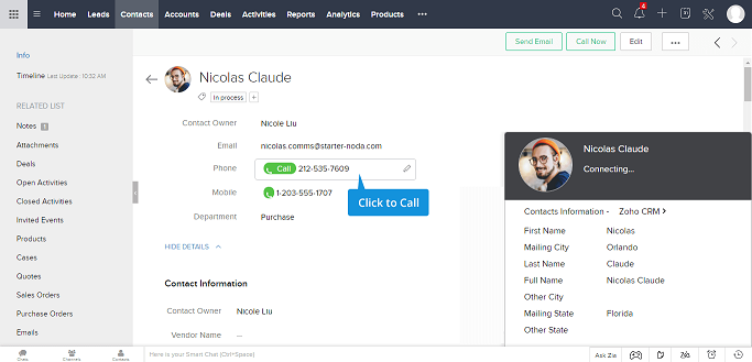 Click to call on Zoho CRM