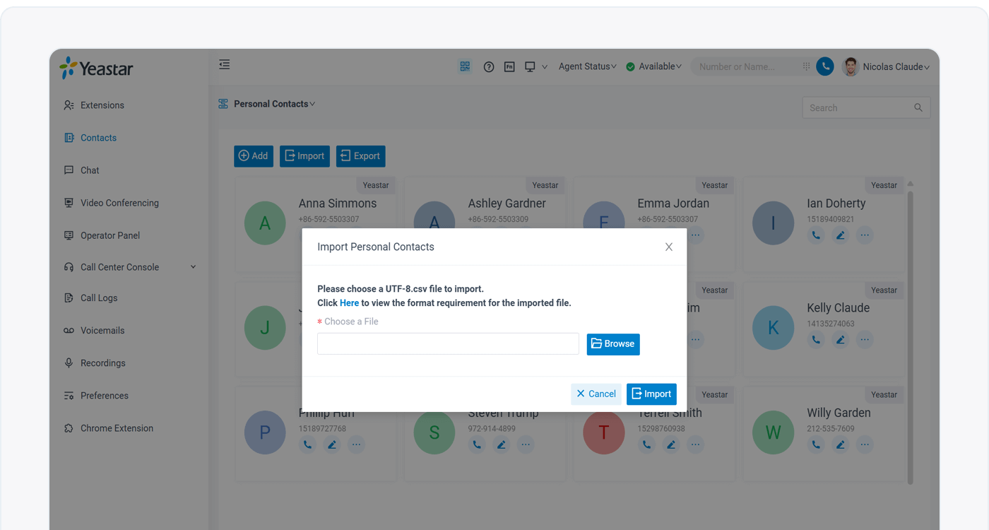 Import and export contacts to PBX phonebook