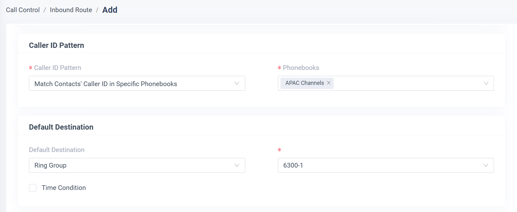 Route inbound calls by matched phonebooks