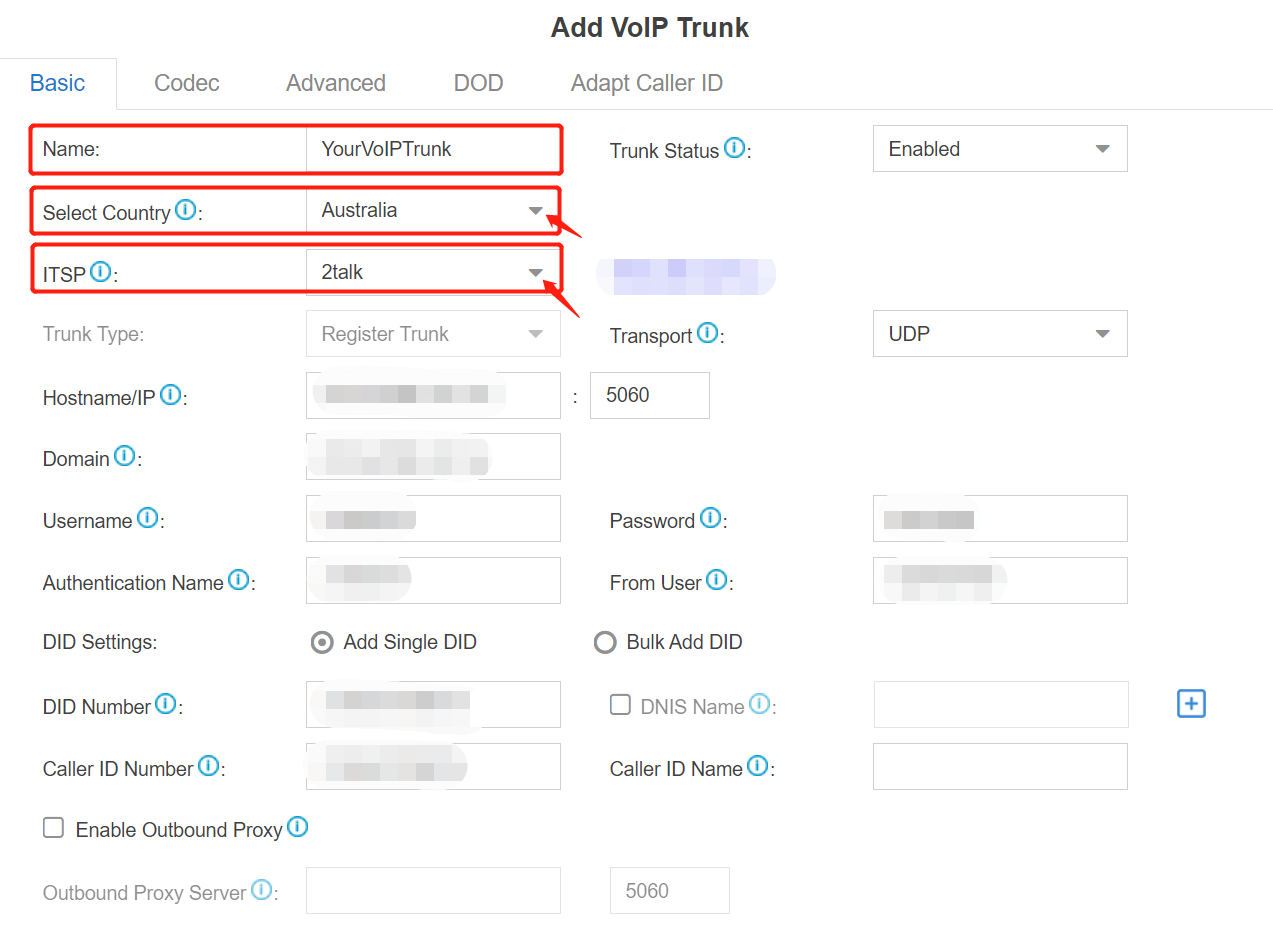 2. Choose ITSP - Yeastar Cloud PBX Register