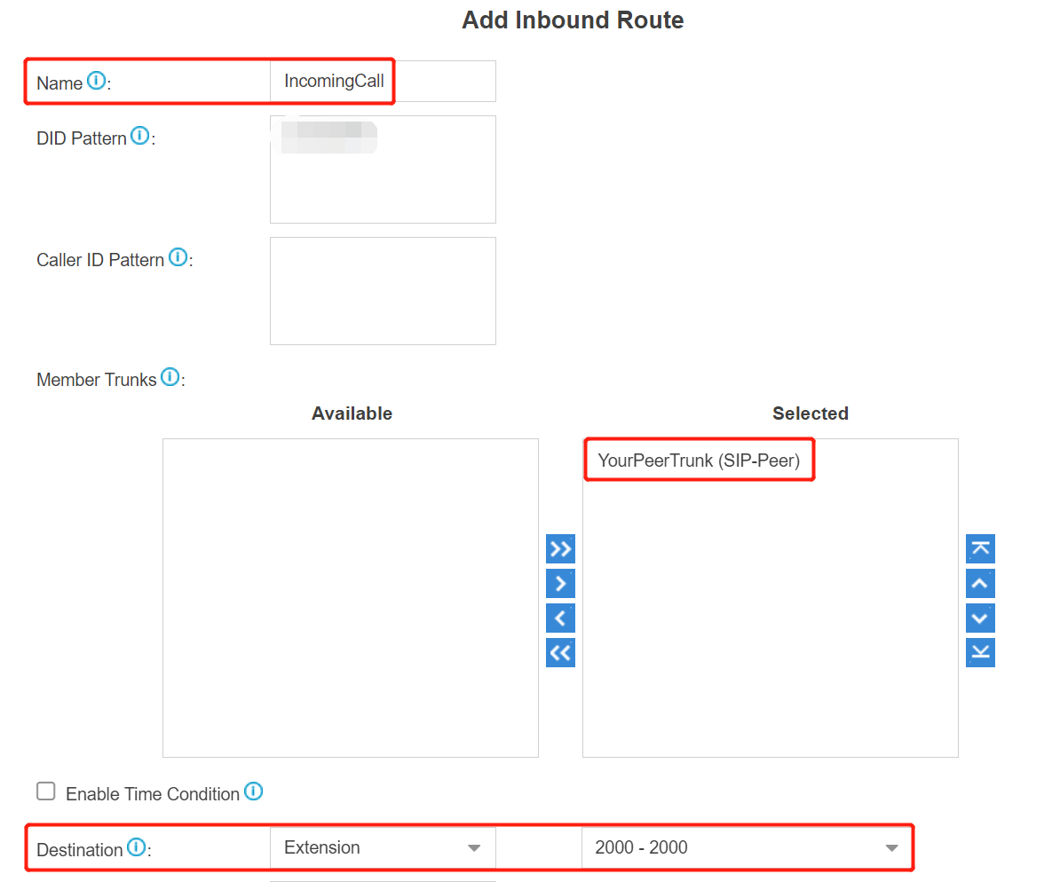 7. Inbound Configuration - Yeastar S-Series Peer