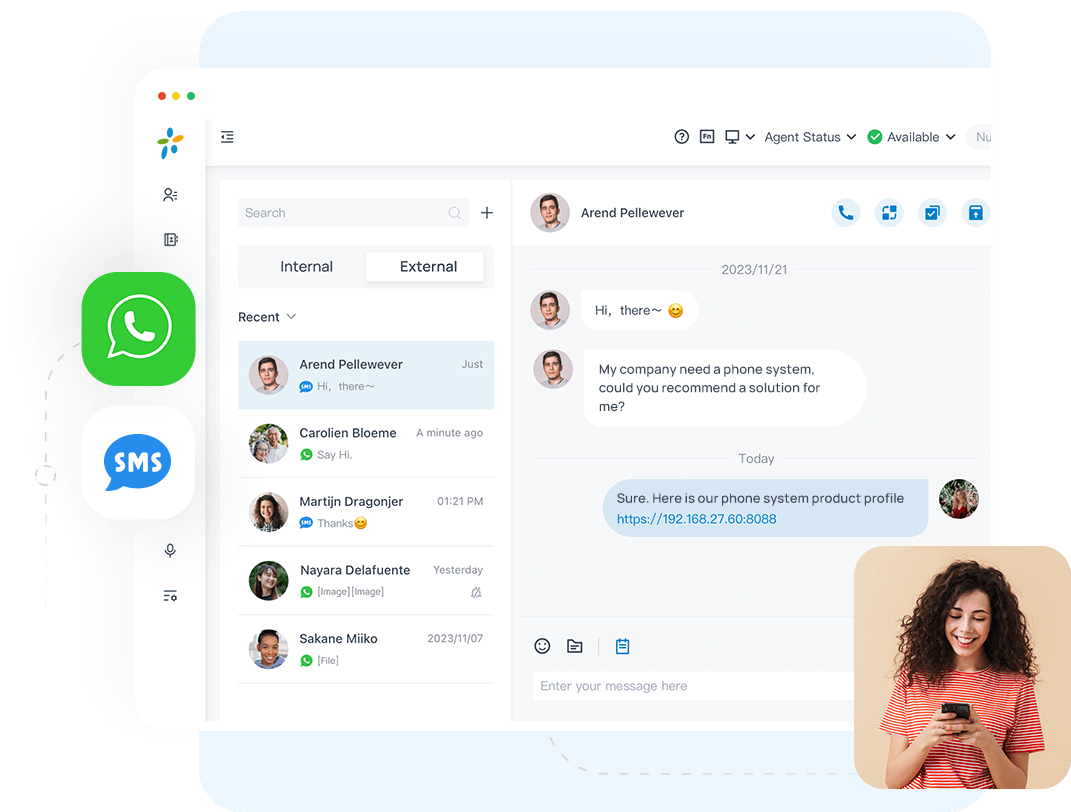 Système de Yeastar téléphonie Série P Boîte de réception de messagerie omnicanale pour les messages SMS et WhatsApp