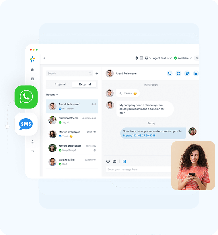 WhatsApp Chat, SMS Messaging, and Internal Team Chats
