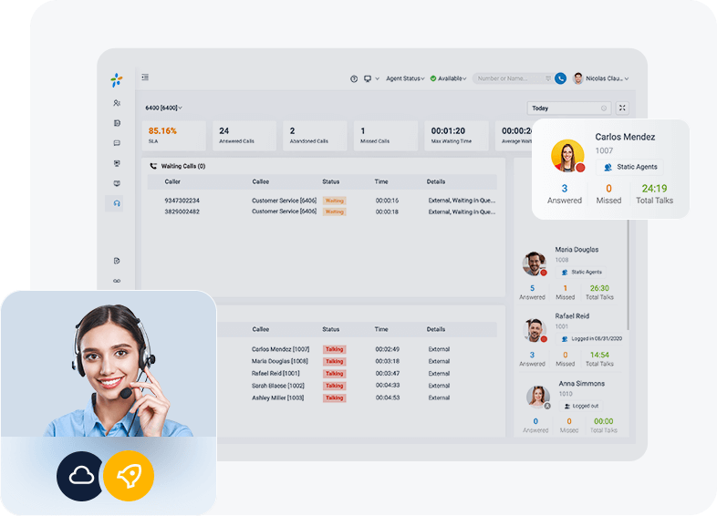 Wallboard interface of Yeastar virtual call center platform