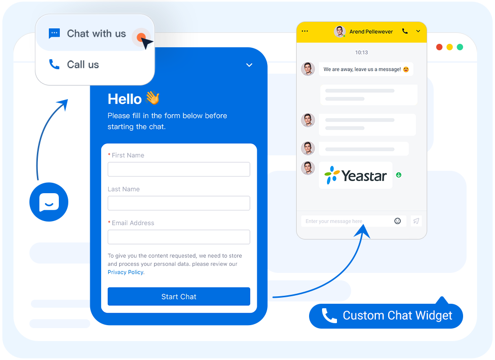 Yeastar Live Chat enables real-time communication with visitors via chat and calls