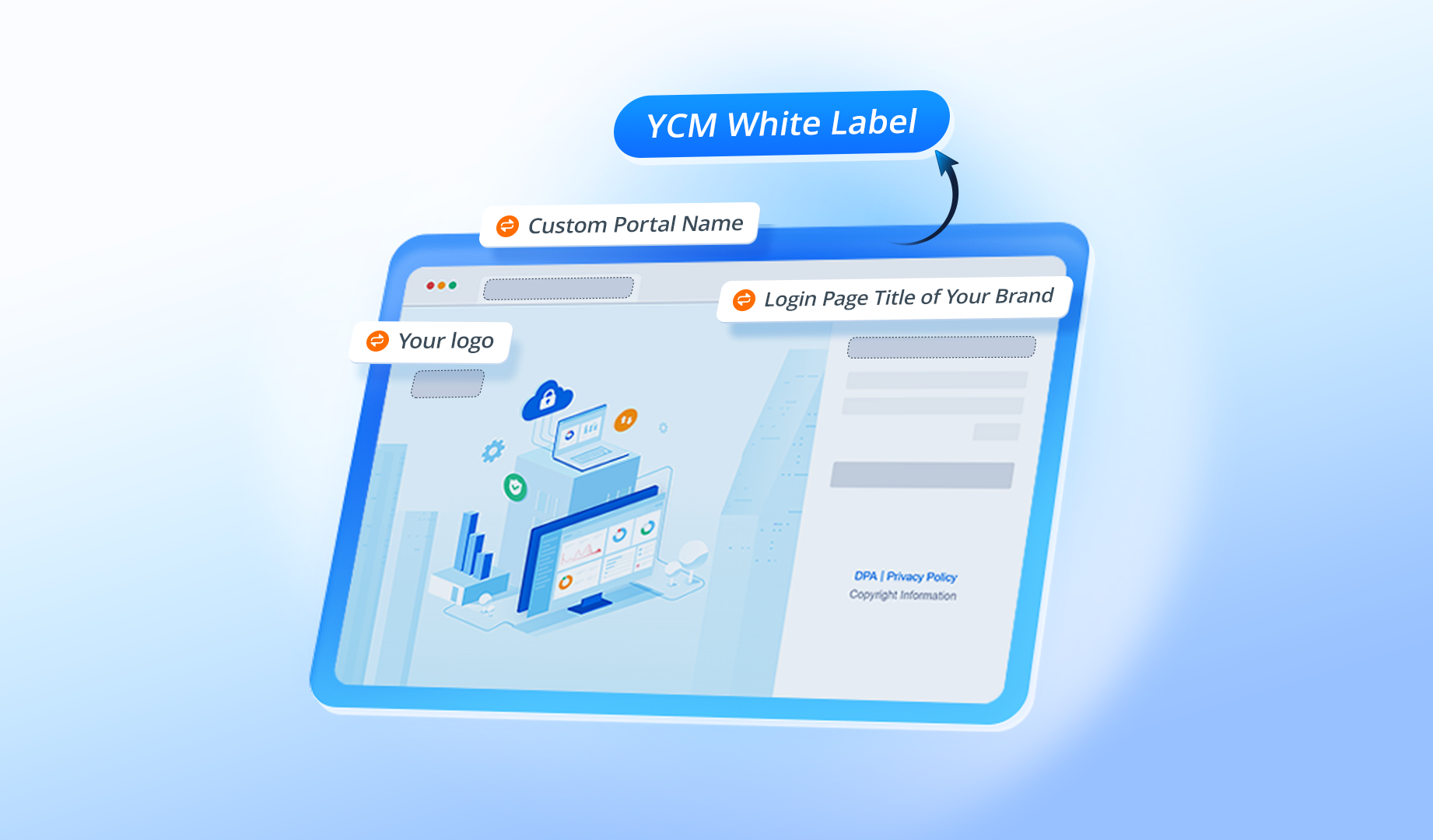 YCM white-label login page preview