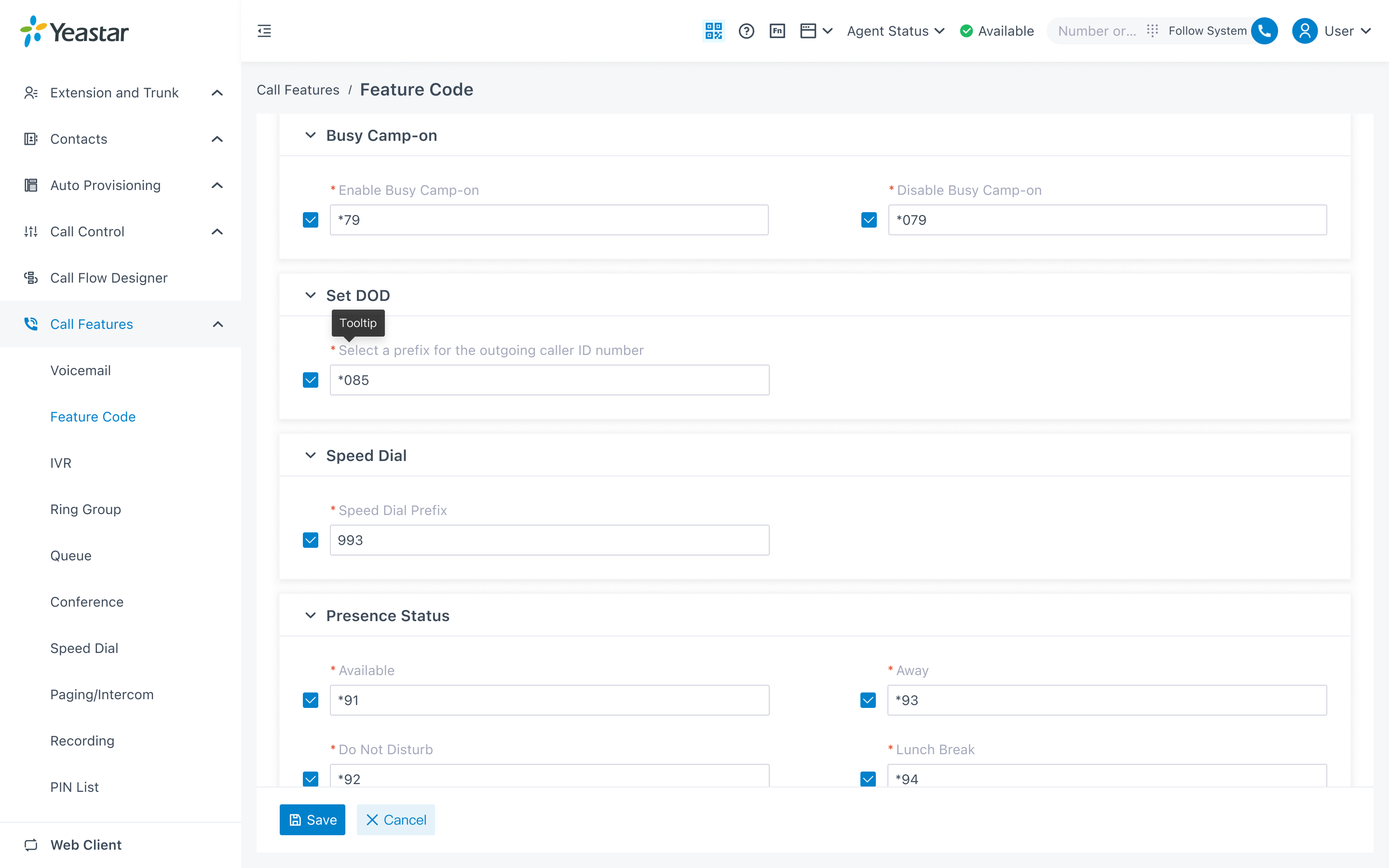 Set DOD on Feature Code