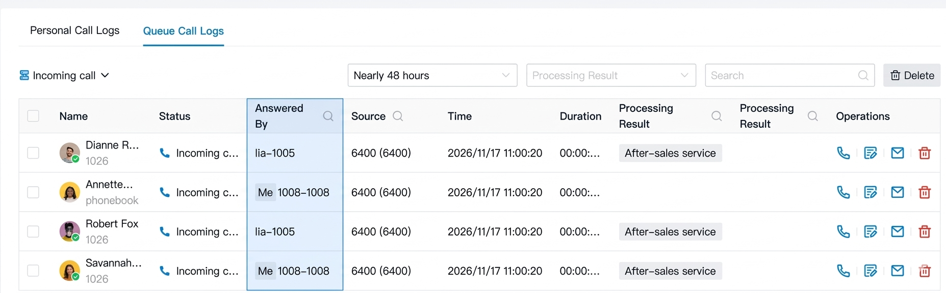 Answered-Queue-Call-Logs